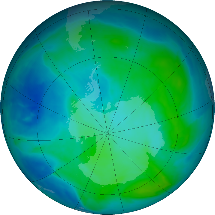 Antarctic ozone map for 03 February 2014